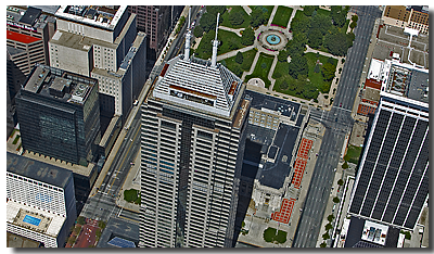 high / steep oblique of the chase tower in Indianapolis